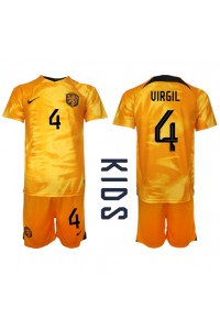 Alankomaat Virgil van Dijk #4 Jalkapallovaatteet Lasten Kotipeliasu MM-kisat 2022 Lyhythihainen (+ Lyhyet housut)